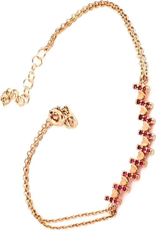Pembe Zirkon Taşlı 925Ayar Gümüş Rose Kalpli Bileklik