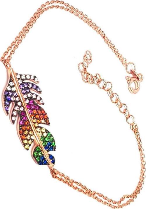 Renkli Yaprak Figürlü Trend Gümüş Bileklik