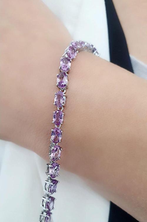 Sky Diamond Puple Aleksandrayt Taşlı 925Ayar Gümüş Su Yolu Bileklik