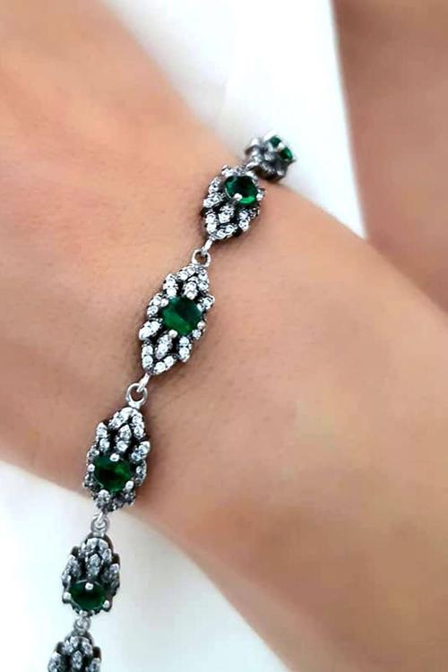 Yesil Zirkon Taşlı Gümüş Su Yolu Bileklik