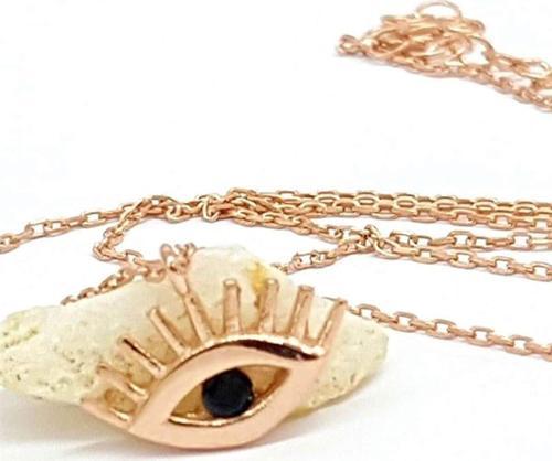 Göz Şeklinde Gümüş Rose Altın Kaplamalı Minimal Kolye