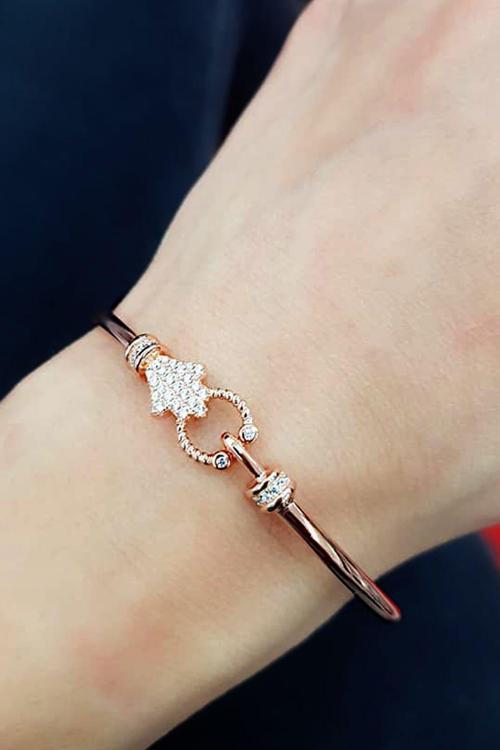 Zirkon Taşlı Gümüş Üzerine Rose Altın Kaplama Bileklik