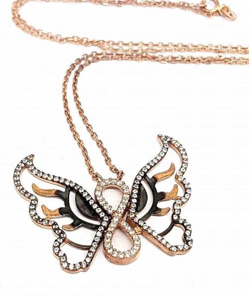 Kelebek Figürlü Zirkon Taşlı Gümüş Trend Kolye