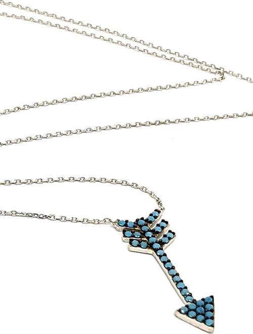 Mavi Turkuaz Nano Taşlı Gümüş Ok Kolye