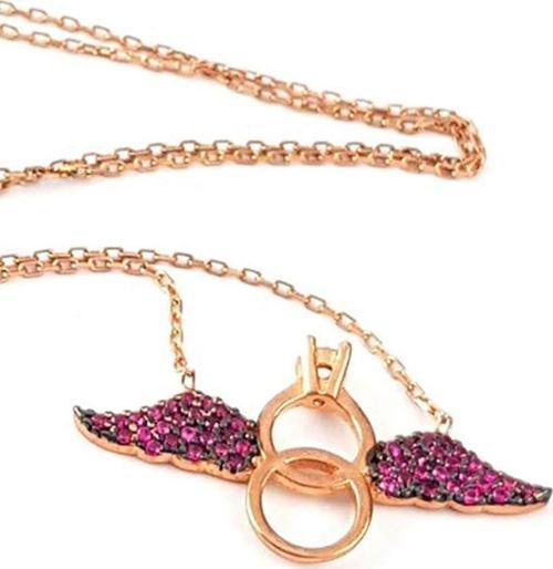 Melek Kanadi Tek Tas Detayli Ask Kolyesi