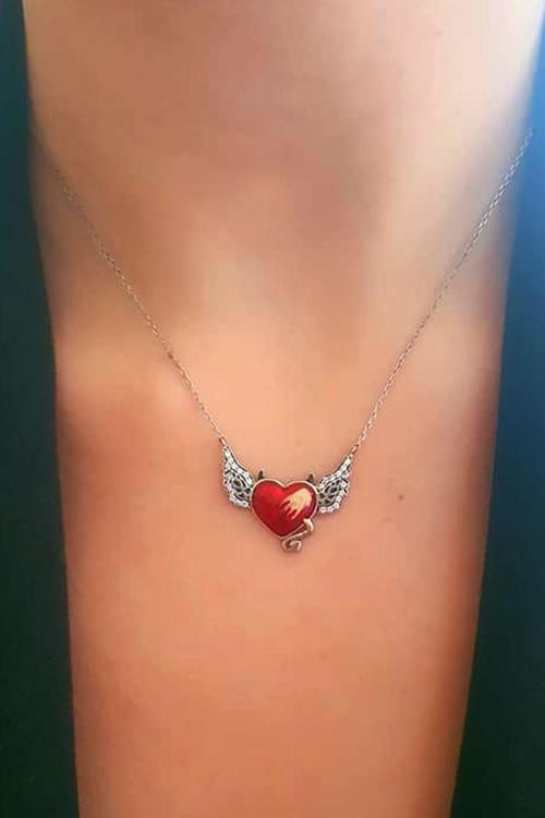 Mine İşçiliği Melek Kanadı Kalp Figürlü Gümüş Kolye