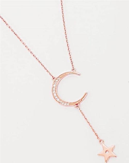 Modern   Ay Yıldız Rose Gümüş Kolye