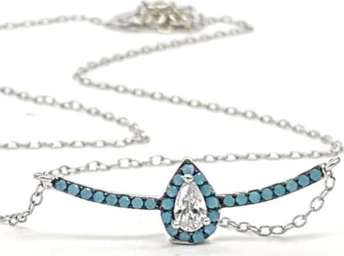 Turkuaz Ve Zirkon Taşlı Gümüş Bayan Kolye