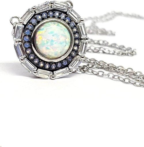 Opal Taşlı İtalyan Tasarımı Lüks Gümüş Kolye