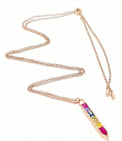 Renkli Swarovski Taşlı Ayarlanabilir Asansörlü Gümüş Kolye