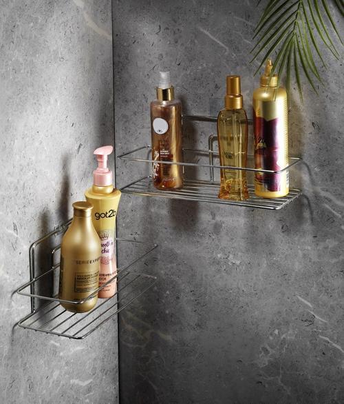 Yapışkanlı Banyo Düzenleyici Şampuanlık Duş Rafı Krom 2 Adet 2 Telli TŞ-01