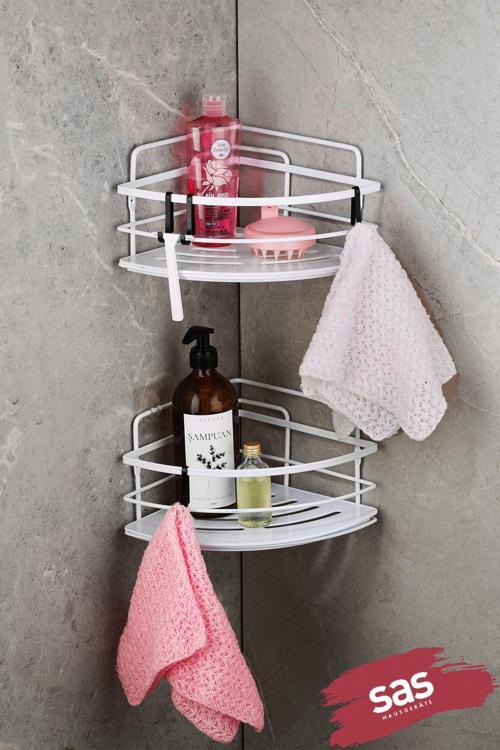 Yapışkanlı Ömür Boyu Paslanmaz Kristal Ayarlanabilir Raf Banyo Düzenleyici Şampuanlık 2 ADET LK-01 B