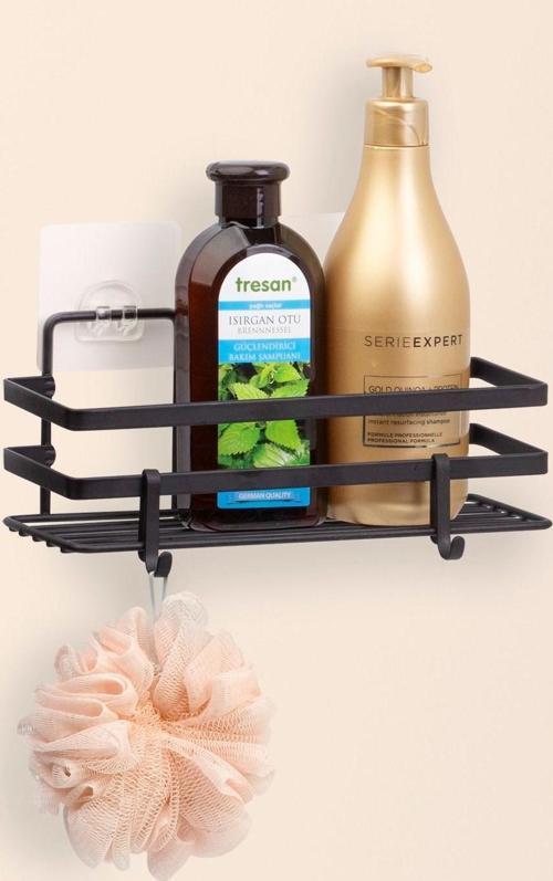 Ömür Boyu Paslanmaz Yapışkanlı Banyo Düzenleyici Şampuanlık Duş Rafı Siyah 1 ADET MLS-749 / / LM-01