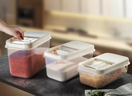 Kayar Kapaklı Çok Amaçlı Erzak, Bakliyat Deterjanlık Vs. Saklama Kabı 3 Lü Set 5 - 7,5 - 10 Litre Kr