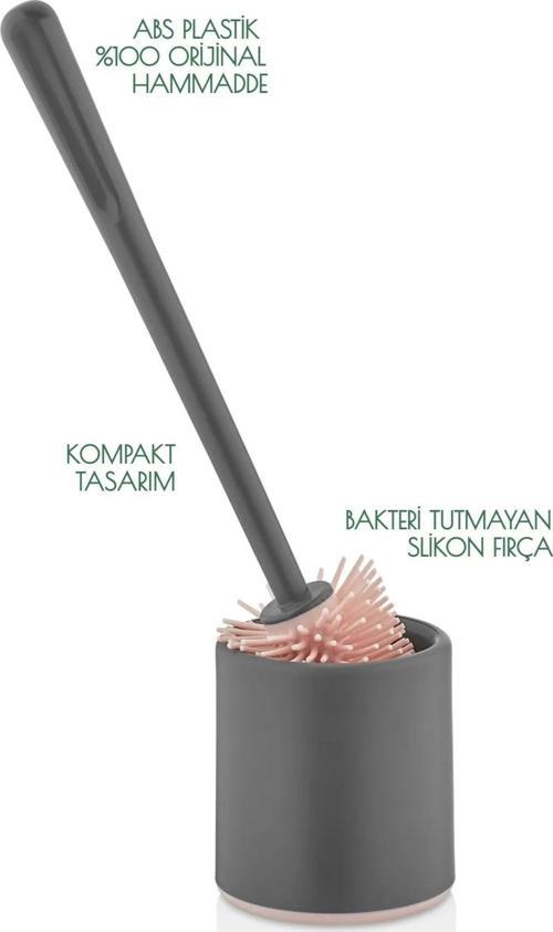 Silikon Wc Tuvalet Banyo Fırçası Klozet Fırçası Oval Gri