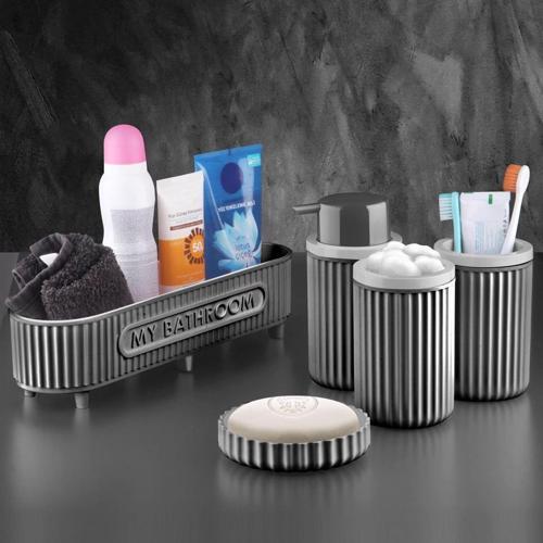 Banyo Takımı Diş Fırçalık Sıvı Sabunluk Katı Sabunluk Pamukluk 5 Lİ Set Gri 3386          601 - B