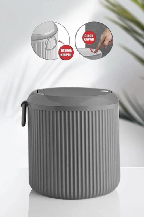 Çöp Kovası Mutfak Banyo Tezgah Üstü Taşıma Kulplu Çöp Kovası 4 litre Gri 3029