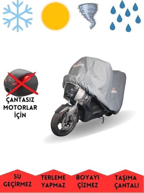 Motolux F7 Elektrikli Arka Çantasız Gri Motor Brandası Su Geçirmez Motosiklet Örtüsü