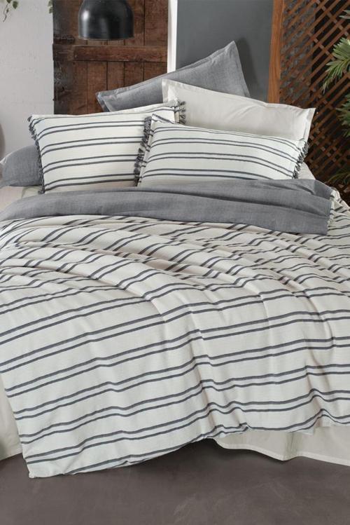 Salamanca Ekru Mood Comfort Çift Kişilik %100 Pamuk Çift Taraflı Yıkamalı Nevresim Takımı