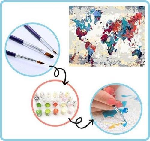 Dünya Haritası Sayılarla Boyama Seti 40x50cm Tuval