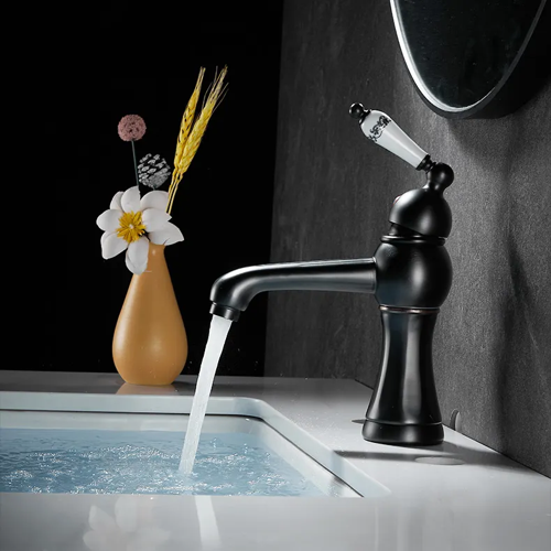 Retro Tezgah Üstü Lavabo Bataryası Antika Siyah Musluk Batarya