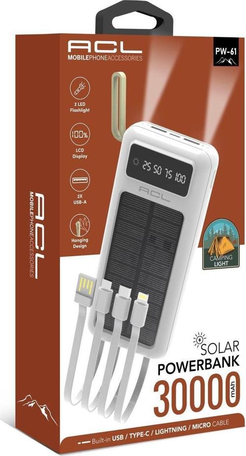 LED Fenerli Powerbank 30000 lik - Yüksek Kapasiteli, Taşınabilir Şarj Cihazı ve Entegre LED Işıklı Acil Durum Feneri