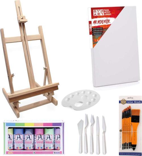 Mona Lisa Masaüstü Şövaleli Akrilik Boya Seti 70 ml 6lı Pastel Renkler