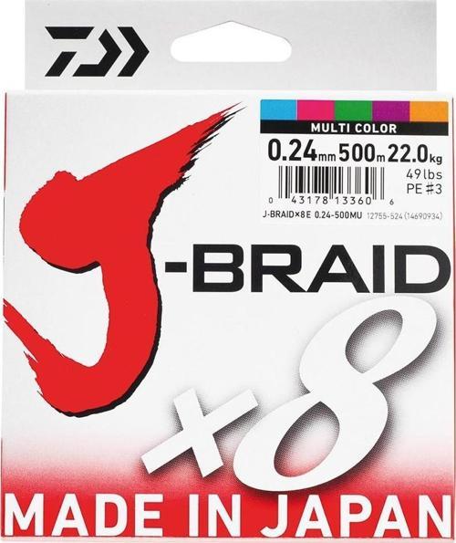 Jbraid 8b 500m, 0,24mm Multi Color İp Misina