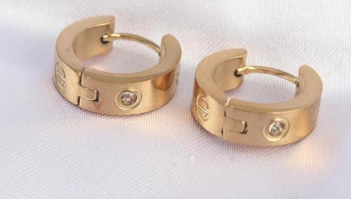 316L Çelik Gold Renk Zirkon Taşlı Minimal Model Halka Küpe - TJ-BKP9007