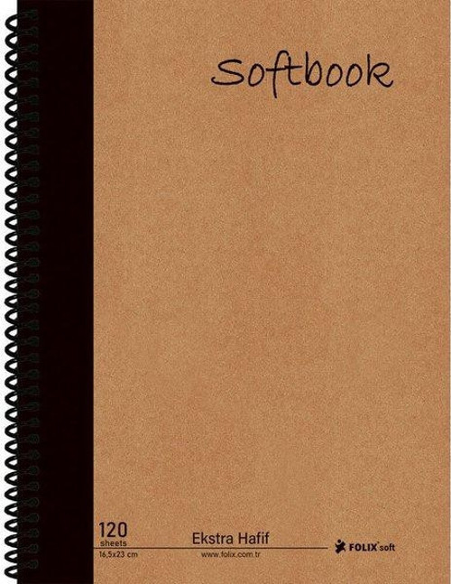Softbook 165 x 23 cm Sert Kapak Kraft Ekstra Hafif Krem Kağıt Spiralli Çizgili Defter 120 Yapr