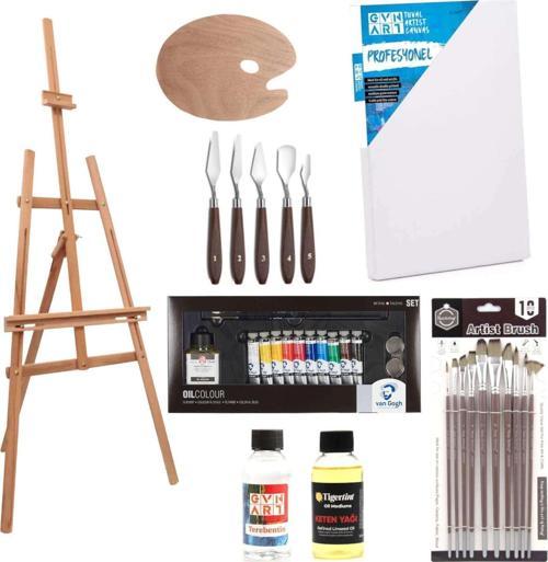 Van Gogh 3 Ayak Şövaleli Yağlı Boya Seti 20 ml 10 Renk 34 Parça