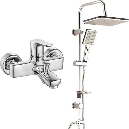 ECA Luna Banyo Bataryası+T-MAY Banyo Sümbül Kare Tepe Duş Takımı Seti Paslanmaz Krom