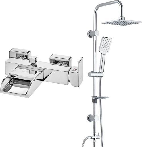 ECA Natura Banyo Bataryası+T-MAY Banyo Belen Kare Tepe Duş Takımı Seti Paslanmaz Krom