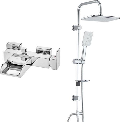 ECA Natura Banyo Bataryası+T-MAY Banyo Çınar Dikdörtgen Tepe Duş Takımı Seti Paslanmaz Krom