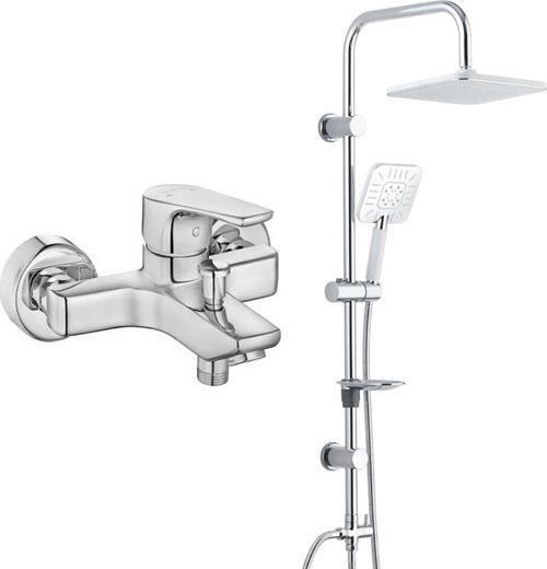 ECA Niobe Banyo Bataryası + T-MAY Banyo Çamlıca Kare Tepe Duş Takımı Seti Krom Paslanmaz