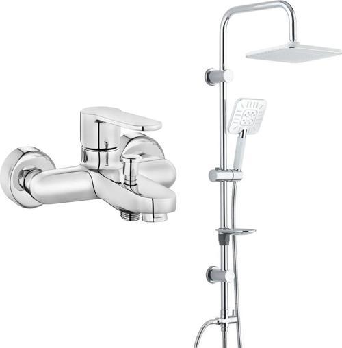 ECA Nita Banyo Bataryası+T-MAY Banyo Çamlıca Kare Tepe Duş Takımı Seti Paslanmaz Krom