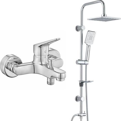 ECA Spylos Banyo Bataryası+T-MAY Banyo Belen Kare Tepe Duş Takımı Seti Paslanmaz Krom