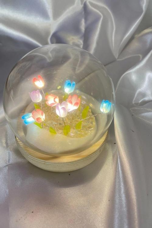 3D Led Işık Cam Küre Çok Renk Gece Lambası Mini laleler 10 cm
