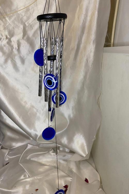 Deprem Zili Çanı Duvar Rüzgar Çanı Zili Feng Shui Ejderha Yılı Koruyucu 5 Borulu Çanlı Nazar Boncuğu