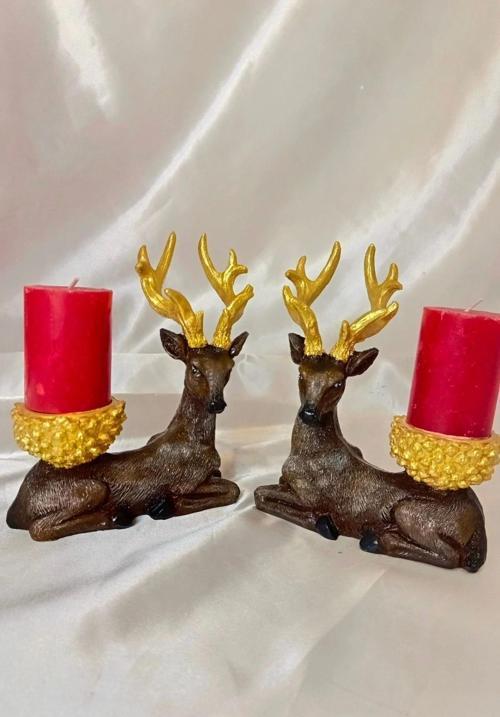 Mumluk Şamdan Yılbaşı Noel Yeni Yıl Geyik El İşi Hand Made 2 li