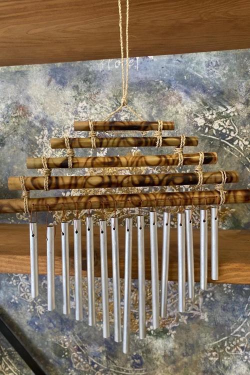 Rüzgar Çanı Deprem Zili Çanı Ahşap Metal Borulu Bambulu