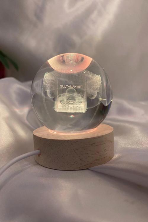 Sultan Ahmet 3D Led Işık Gecelambası Cam Küre Çok Renk Günışığı Ahşap Sultanahmet Cami Gece Lambası 