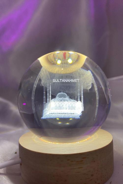 Sultan Ahmet 3D Led Işık Gecelambası Cam Küre Tek Renk Günışığı Ahşap Sultanahmet Cami Gece Lambası7