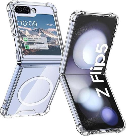 Samsung Galaxy Z Flip5 Kılıf Magsafe Özellikli Şeffaf Silikon Kapak