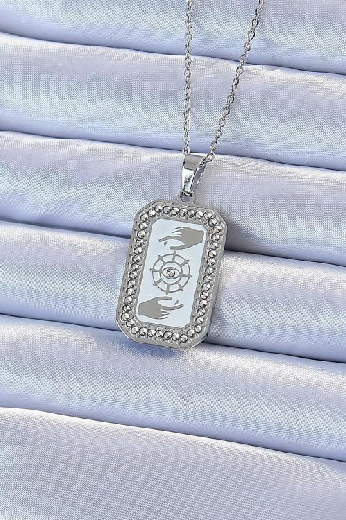 Gümüş Renk Mineli Zirkon Taşlı Göz Figür Tarot Kolye - EBJ240920W28156