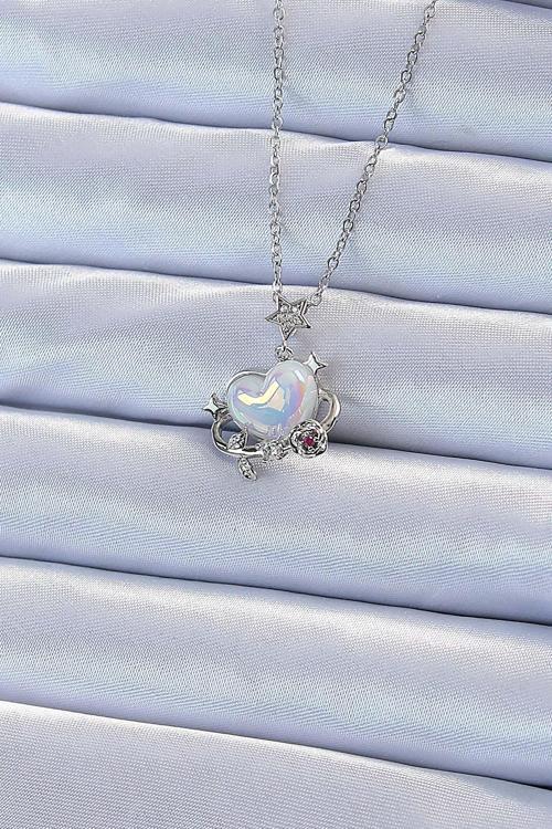 Gümüş Renk Zirkon Taşlı Gezegen Görünümlü Kalp Kolye - EBJ240920W28158