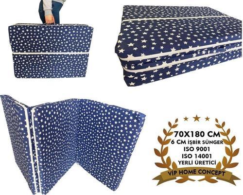 Katlanır Kamp Yatağı Çadır Yatağı Sünger Yatak Fermuarlı 70X180 Cm 6 Cm Lacivert Yıldız