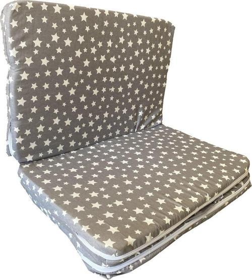 Katlanır Çocuk Yatağı Sünger Yatak Çocuk Oyun Minderi 60X120-4 Cm(Gri Yıldız)