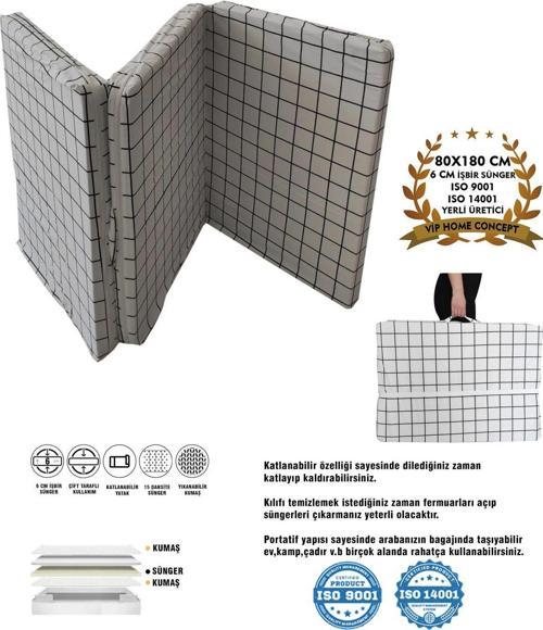 Tek Kişilik Katlanır Yer Yatağı Sünger Yatak Beyaz Pano 80X180 Cm-6 Cm