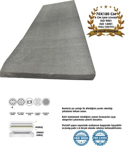 Şantiye Yatağı Eko Süngerli Yer Minderi Karavan Yatağı Deprem Yatağı 70X180X6 Cm-Gri
